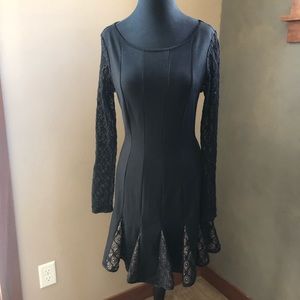 Black Long Sleeve Lace Gothic Flare Dress